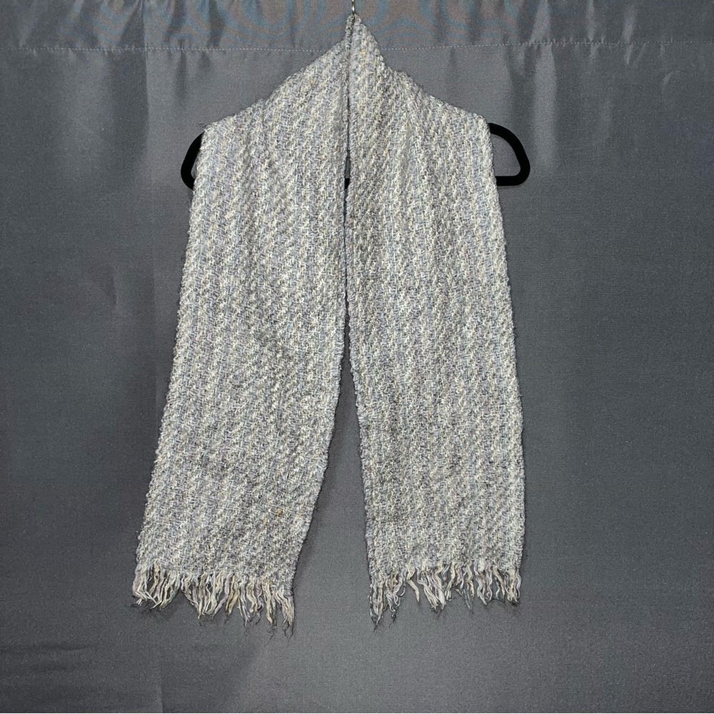 Tapestries Ireland 100% Pure New Wool Scarf Purple Gray Fringe Vintage Tweed